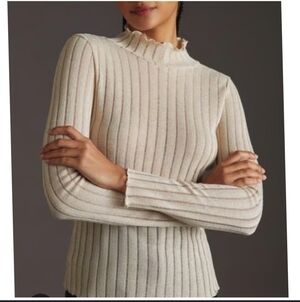 Pilcro Anthropologie Ribbed Sheer Shimmer Sparkle Long Sleeve Top Nude Pink